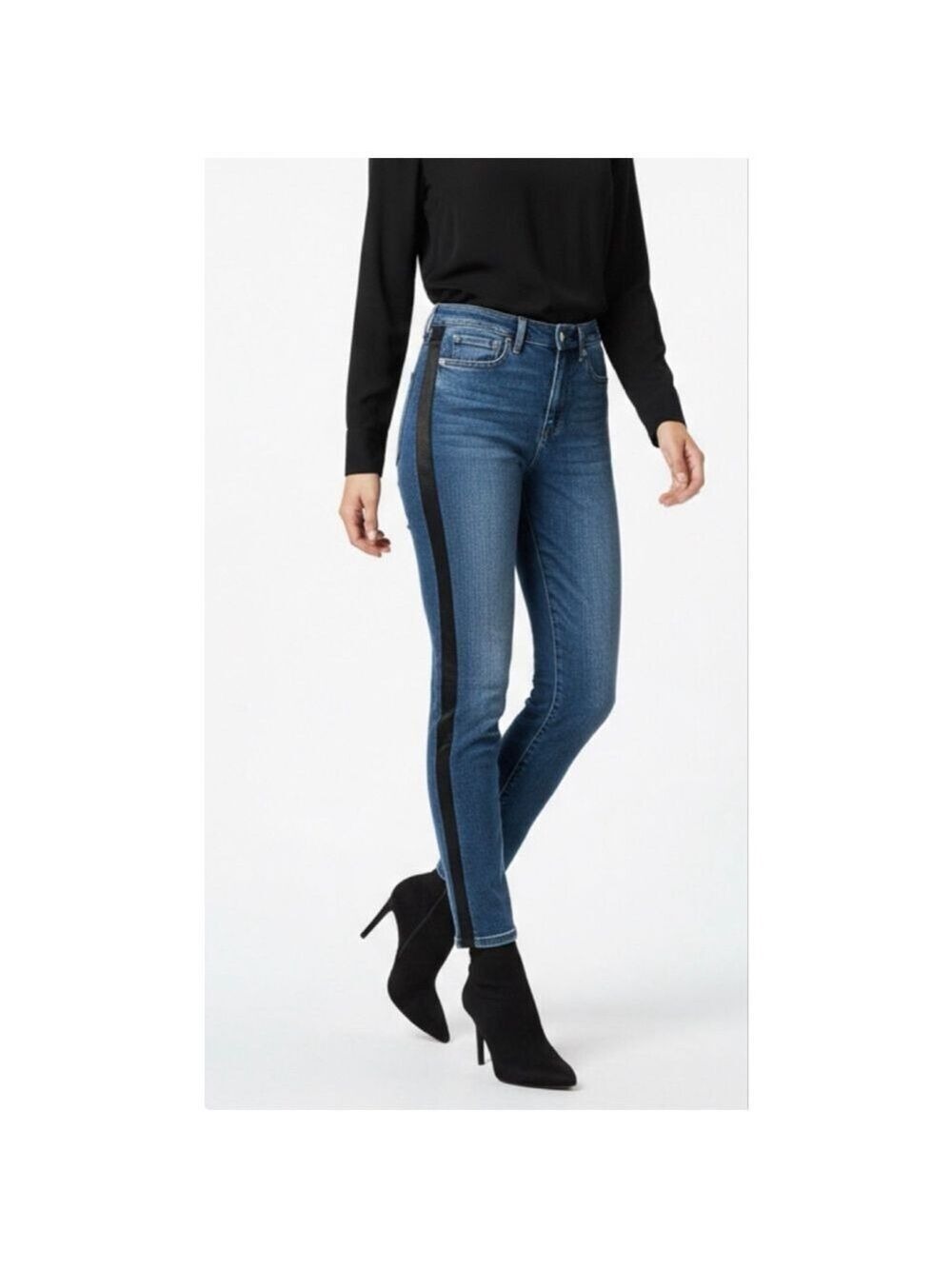 7 for All Mankind High-Waist Ankle Skinny Jeans with Coated Black Trim Size 25